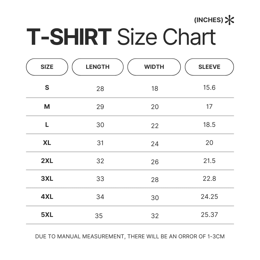 3D T shirt Size Chart - Xenoblade Chronicles Merch