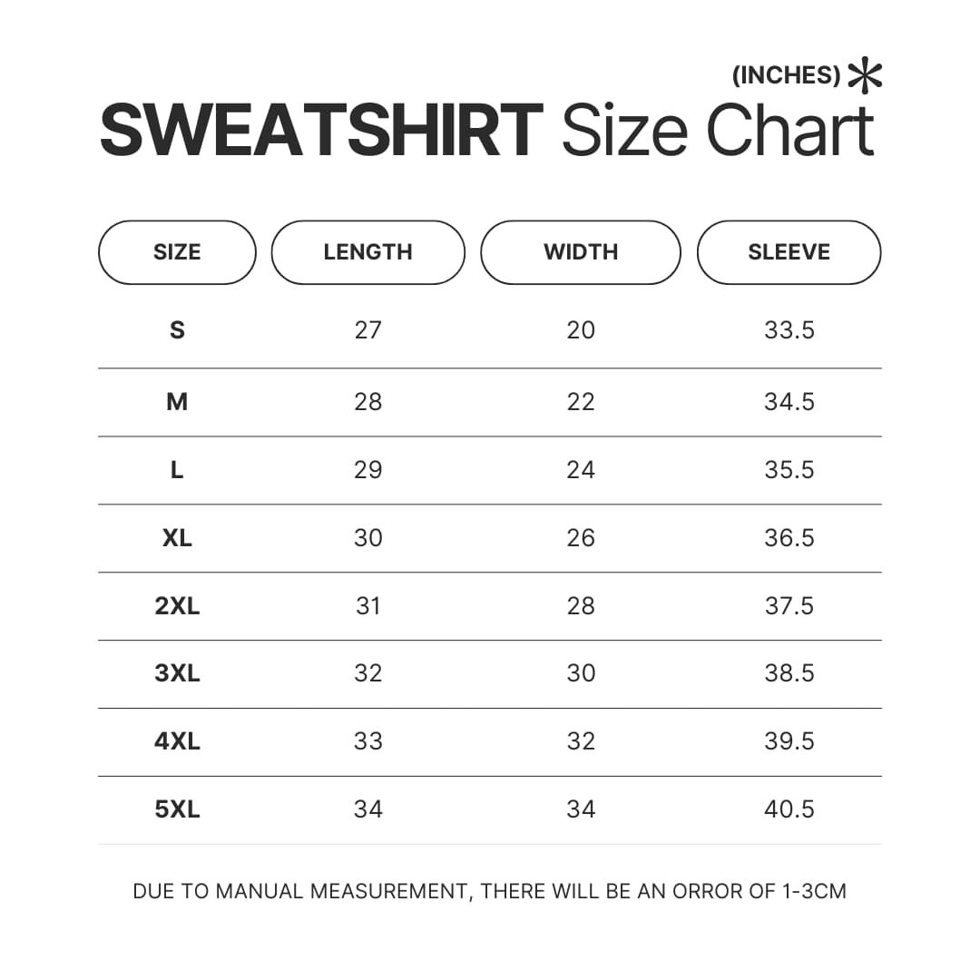 Sweatshirt Size Chart - Xenoblade Chronicles Merch